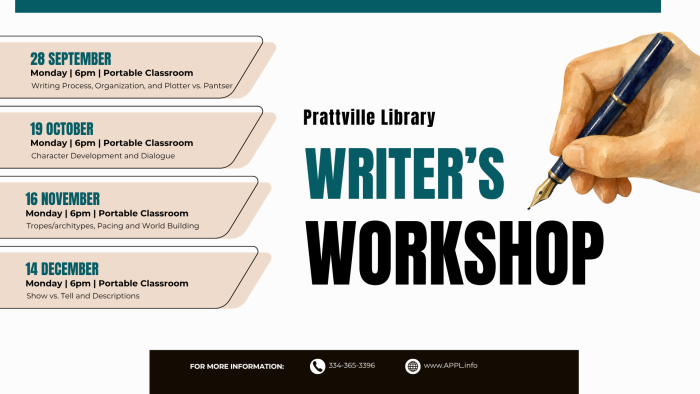 Writer's Workshop 2026 (1) Prattville Library writer's workshop schedule and details for 2026